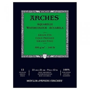 Bloc Arches Acuarela Encolado 1 lado 12H 100% alg. 300g G. fino