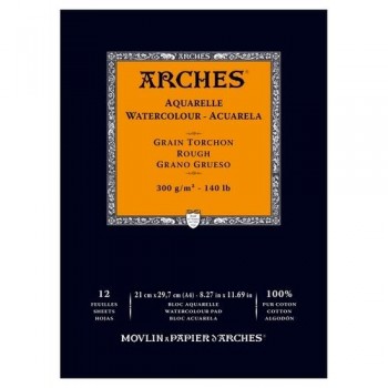 Bloc Arches Acuarela Encolado 1 lado 12H 100% alg. 300g G.grueso